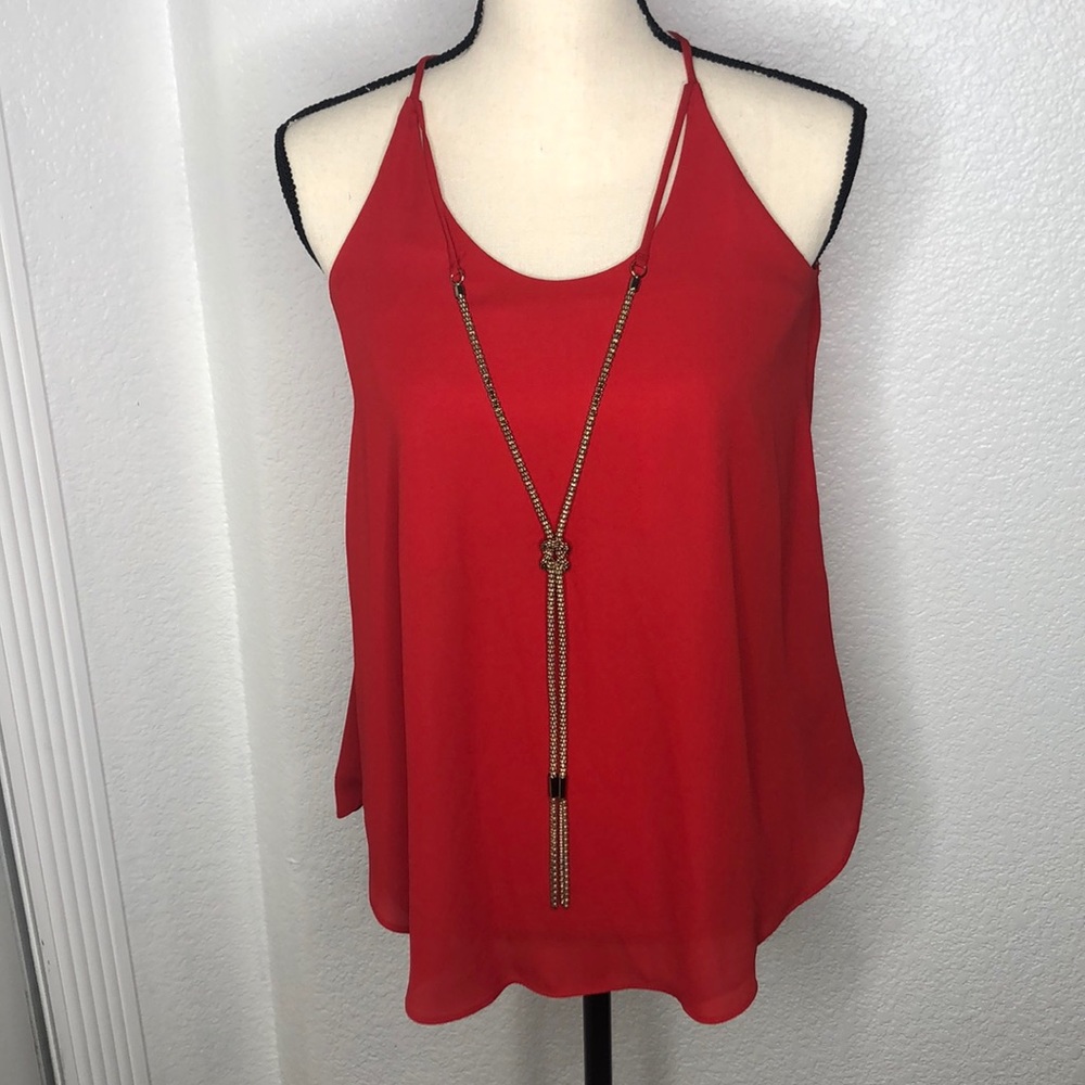 Red Flowy Tank with Built in Necklace